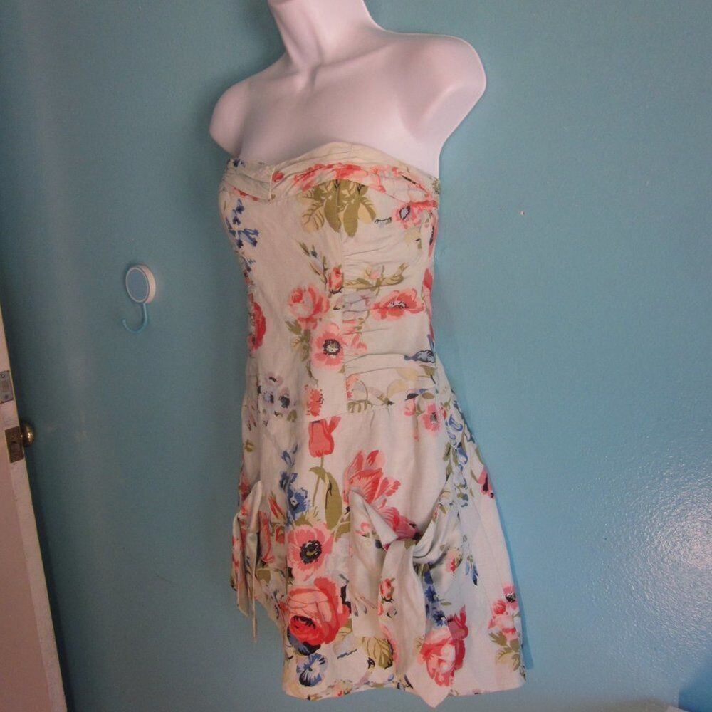 Nanette Lepore 2 Strapless Summer Garden Party Linen Floral Mini Dress